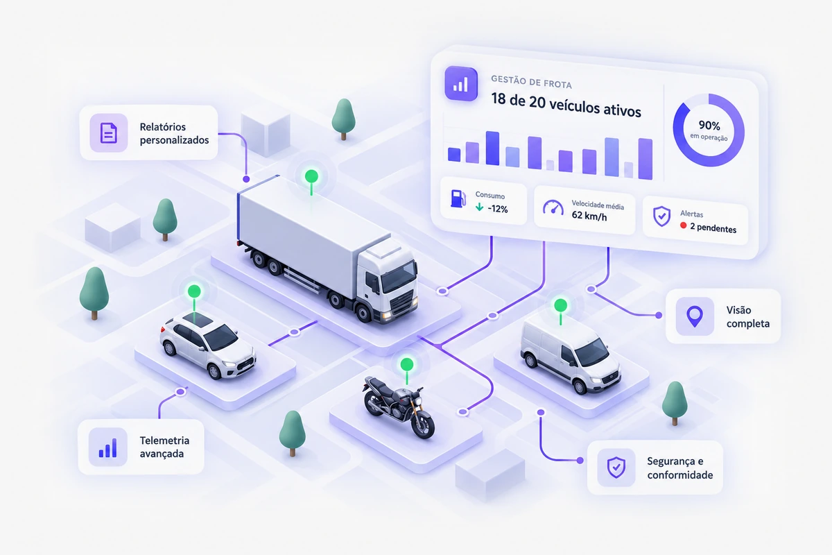 Frota de caminhão, van, carro e moto conectada a painel de veículos ativos